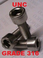 UNC Marine Grade Socket Head Cap Screws Stainless Steel Grade 316 A4-70